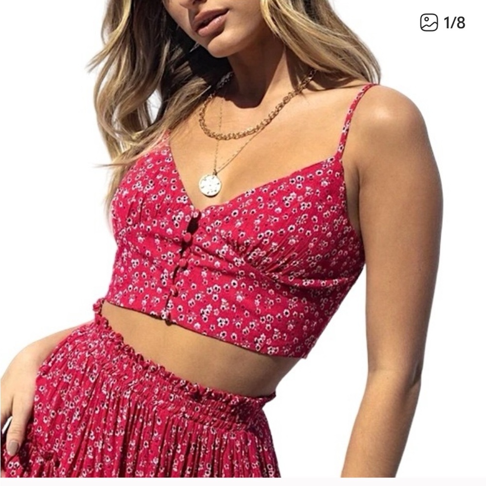 Princess Polly Shah Floral Button Front Cropped Tank Sz 6